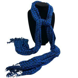 Chico's Knit Blue & Black Houndstooth Scarf 69” X 13.5”